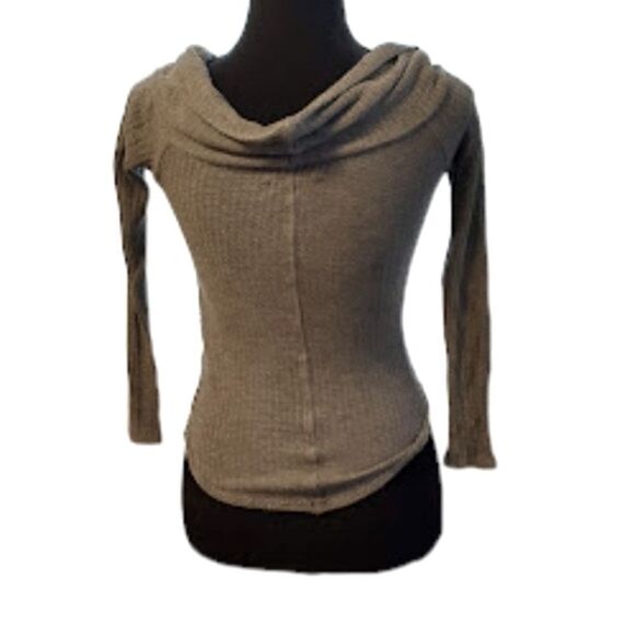 Hollister Wide Cowl Neck Waffle Knit Gray Sweater XS - Picture 3 of 5